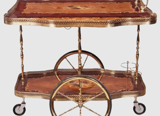 MID CENTURY ITALIAN MARQUETRY DRINKS TROLLEY