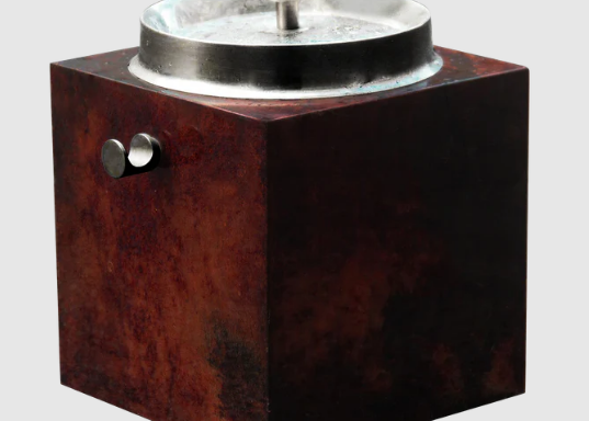 MID CENTURY MAROON PARCHMENT & CHROME ICE BUCKET