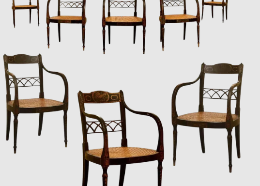 EIGHT REGENCY JAPANNED ARMCHAIRS