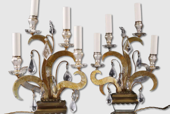 PAIR OF MAISON BAGUES FOUR LIGHT FLAME CANDELABRA